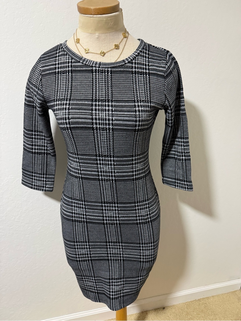 Heart Hips Black & White Plaid Midi Sheath Dress